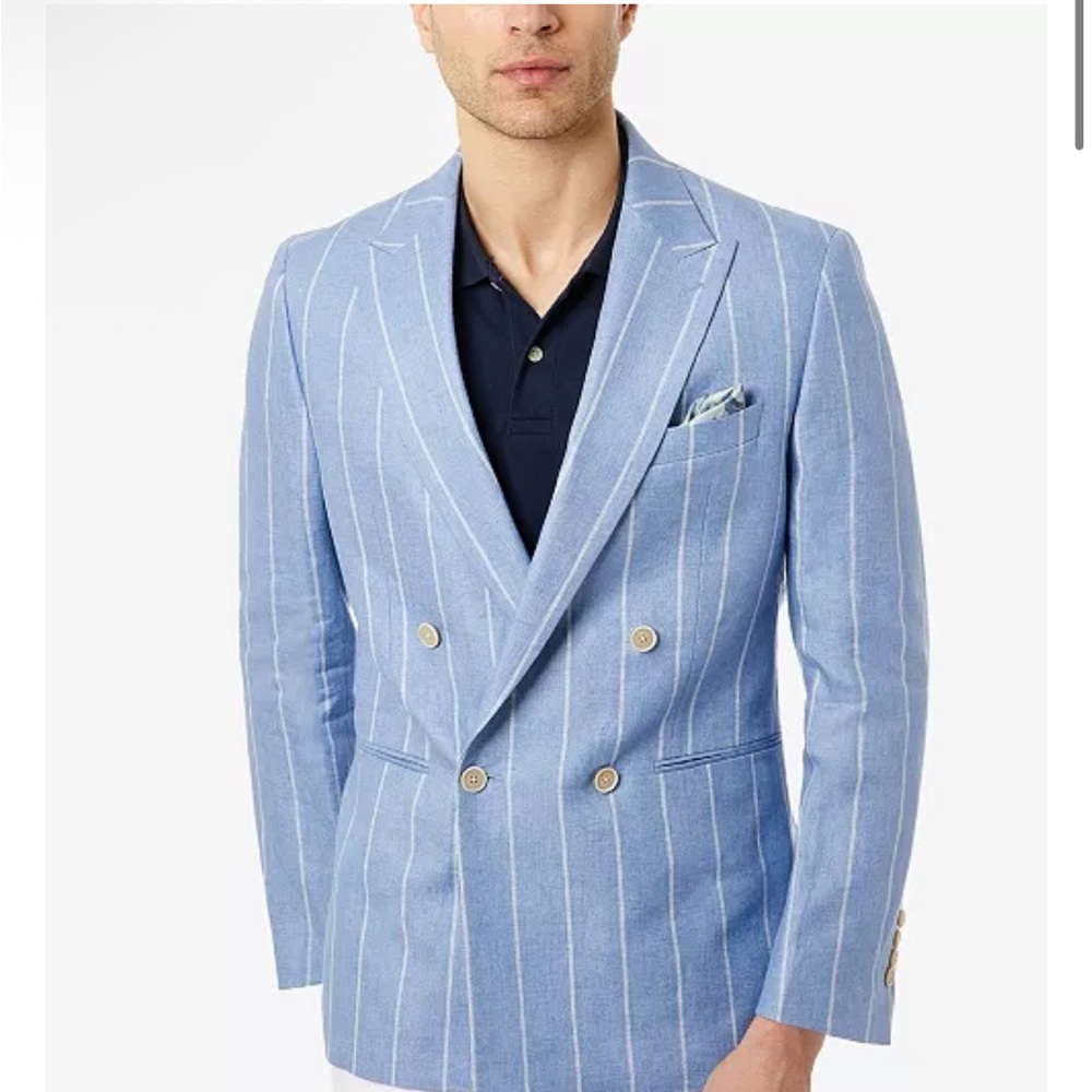 Tallia Men's Blue & White Pinstripe Double-Breasted Blazer - Picture 6 of 6